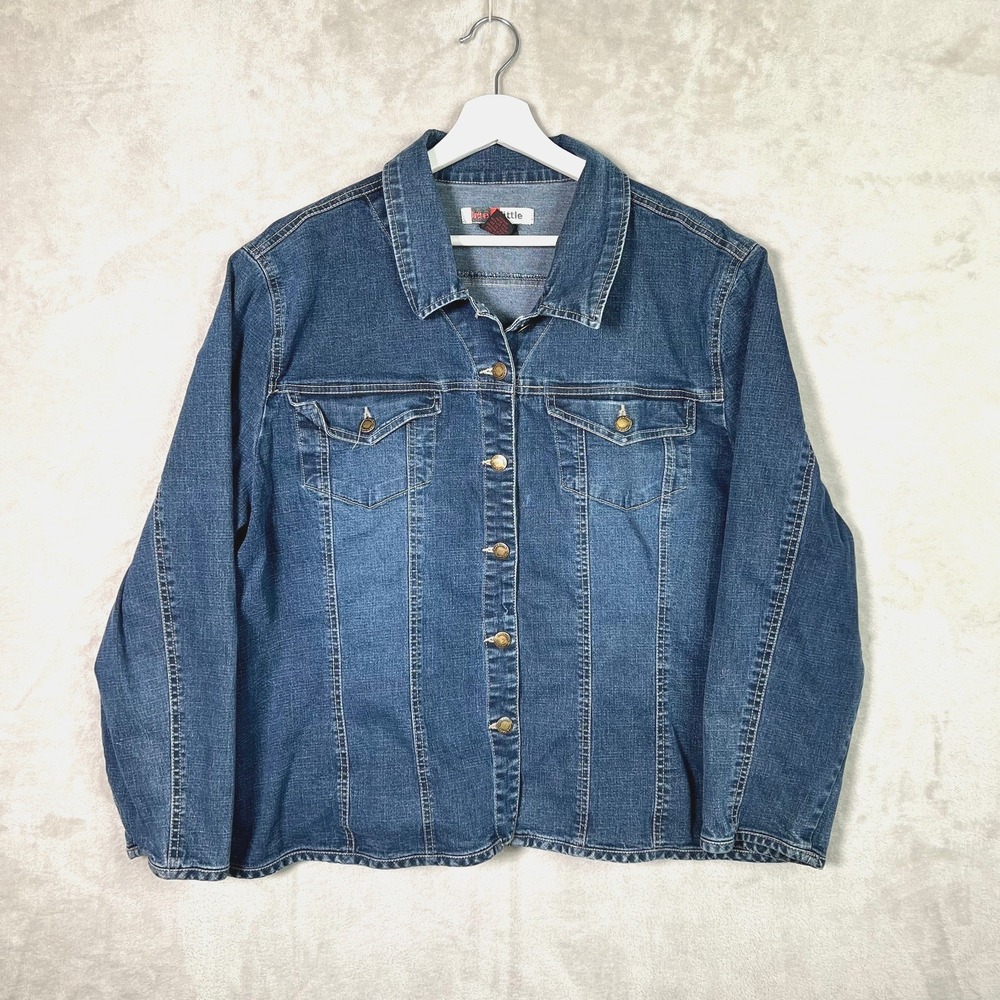 Live A Little Womens 2X Denim Jacket‎ Stretch Classic Trucker Blue Jean Y2K